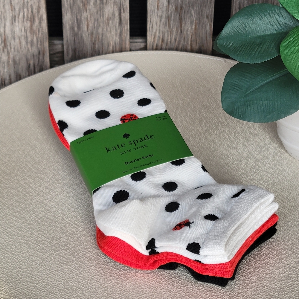 Kate Spade Ladybug White Crew Socks, Solid Red & Black 3 pair - Picture 10 of 10